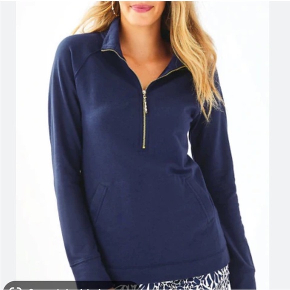 Lilly Pulitzer Skipper Popover Solid Navy Blue Pullover Half Zip Sz XS - Picture 10 of 10